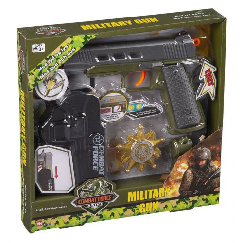 Militærpistolsæt m. lyd og lys- 4 dele - legetøj til børn