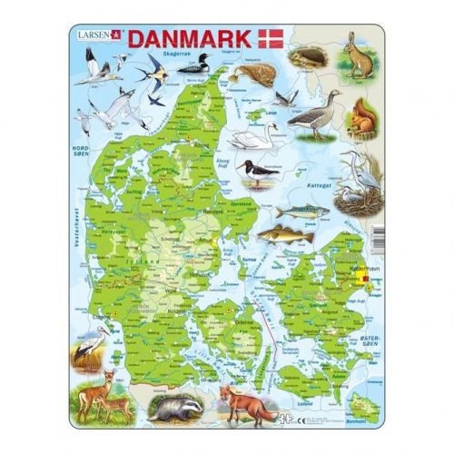 Larsen puslespil - Danmarkskort - 66 brikker