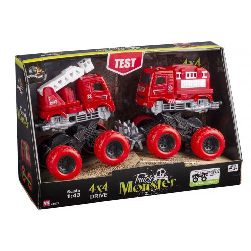 SpeedCar Monster truck - Sæt med 2 stunt-monstertrucks i rød