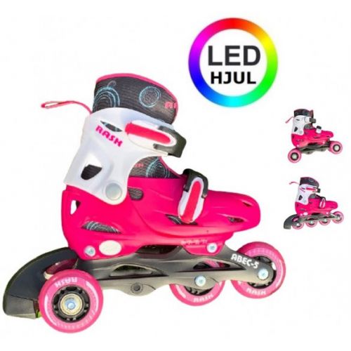 Rask Rulleskøjter 3-i-1 m. LED lys i hjul - Pink str. 27-30 (17-19 cm)